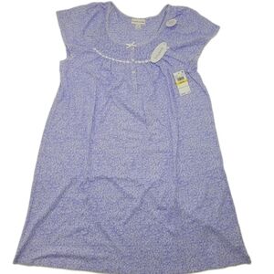 Miss Elaine Nightgown Silky Knit Periwinkle Leaves Short Sleeve Size Medium NEW
